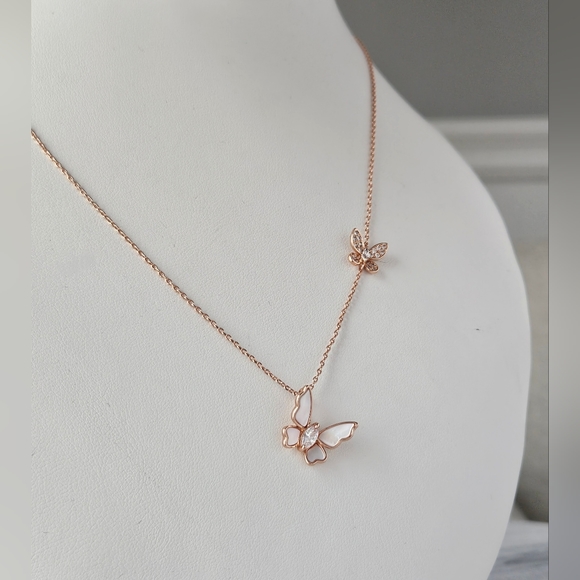 Rose Gold Butterfly Necklace with pink Mother of Pearl, Charmed Aroma - Picture 4 of 7
